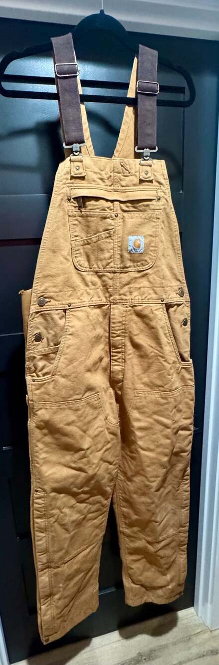 Carhartt Brown/Tan Duck Bib Overalls with Dark Brown Straps